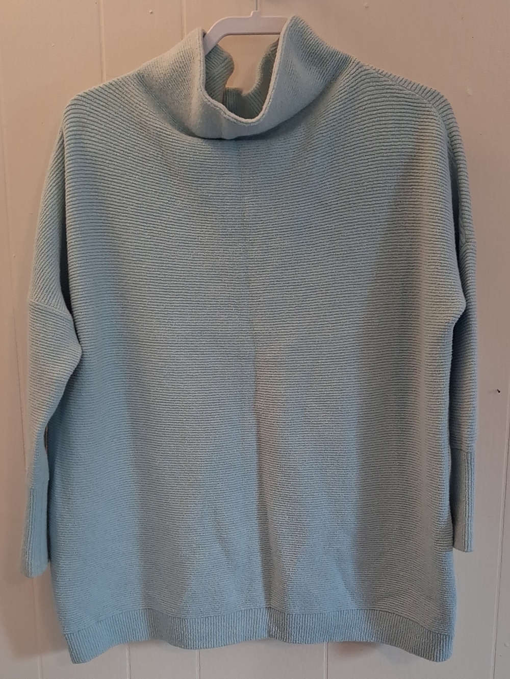 Free People Pale Blue Ribbed Ottoman Turtleneck Sweater Tunic Mini Dress